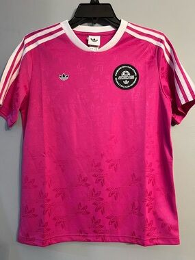 adidas Hot Pink Trefoil Short-Sleeve Jersey with White Stripes